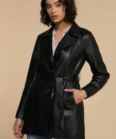 Belted Faux Leather Trench Coat