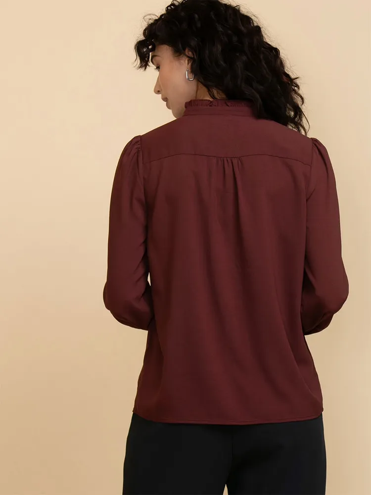 Long Sleeve Ruffle Trim Blouse