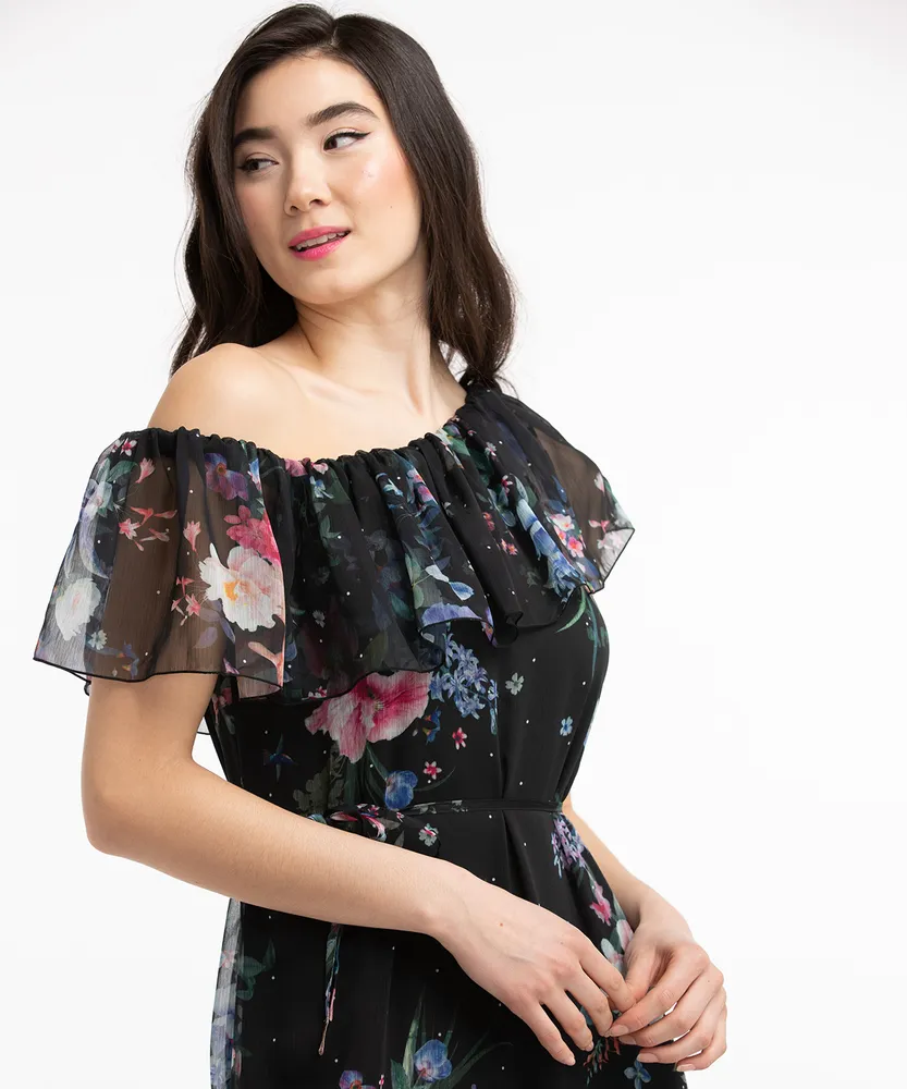 Sleeveless Sheer Ruffle Dress