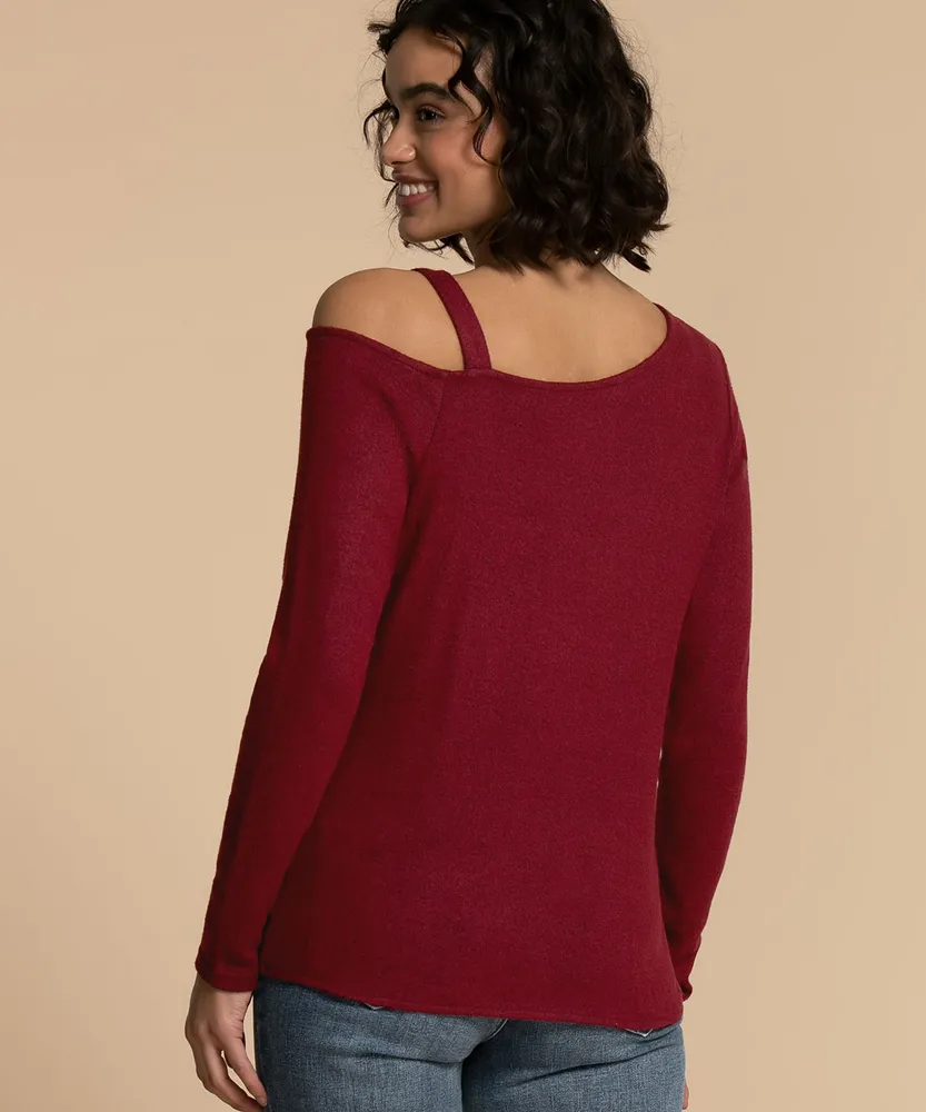 Knotted Hem Top with Cut-Out Shoulder Detail