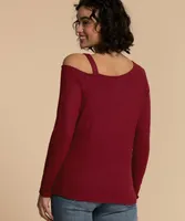 Knotted Hem Top with Cut-Out Shoulder Detail