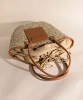 Straw Tote with Leather Detail