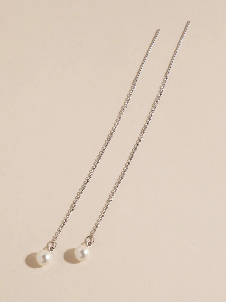 Chain Threader Earrings with Pearls