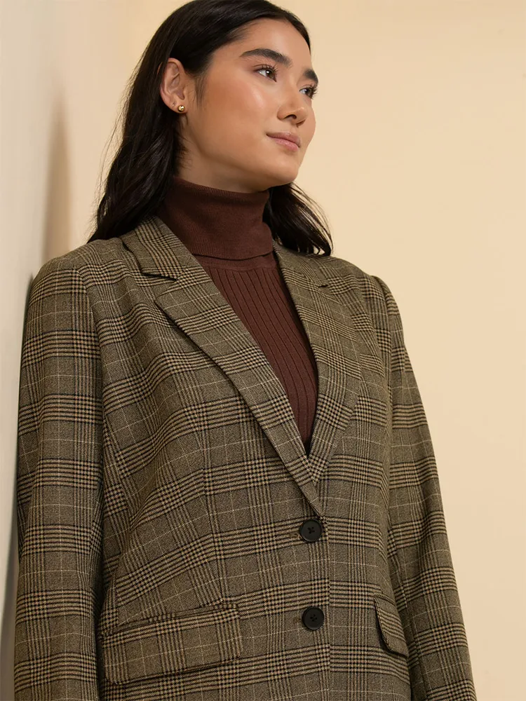 Relaxed Double Button Plaid Blazer