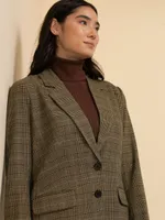 Relaxed Double Button Plaid Blazer
