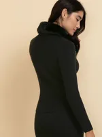 Fur Trim Zip-Front Sweater