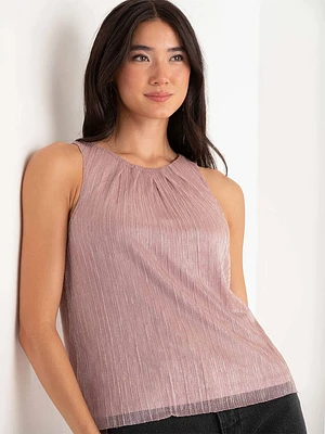 Pleat Neck Tinsel Tank Top