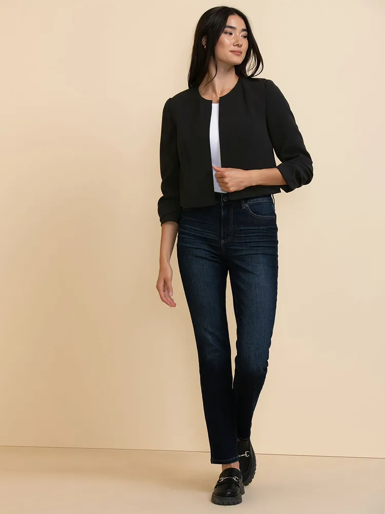 Cropped Ruched Sleeve Blazer