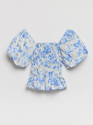 Poplin Short Puff Sleeve Top