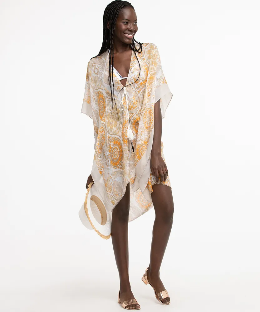 Tasseled Mosaic Print Ruana