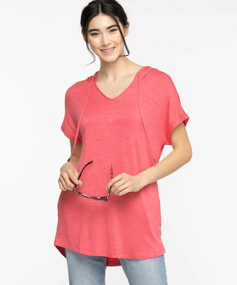 Short Sleeve Hooded Tunic Top
