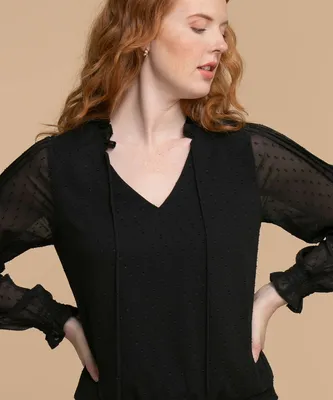 Swiss Dot Tie Neck Top