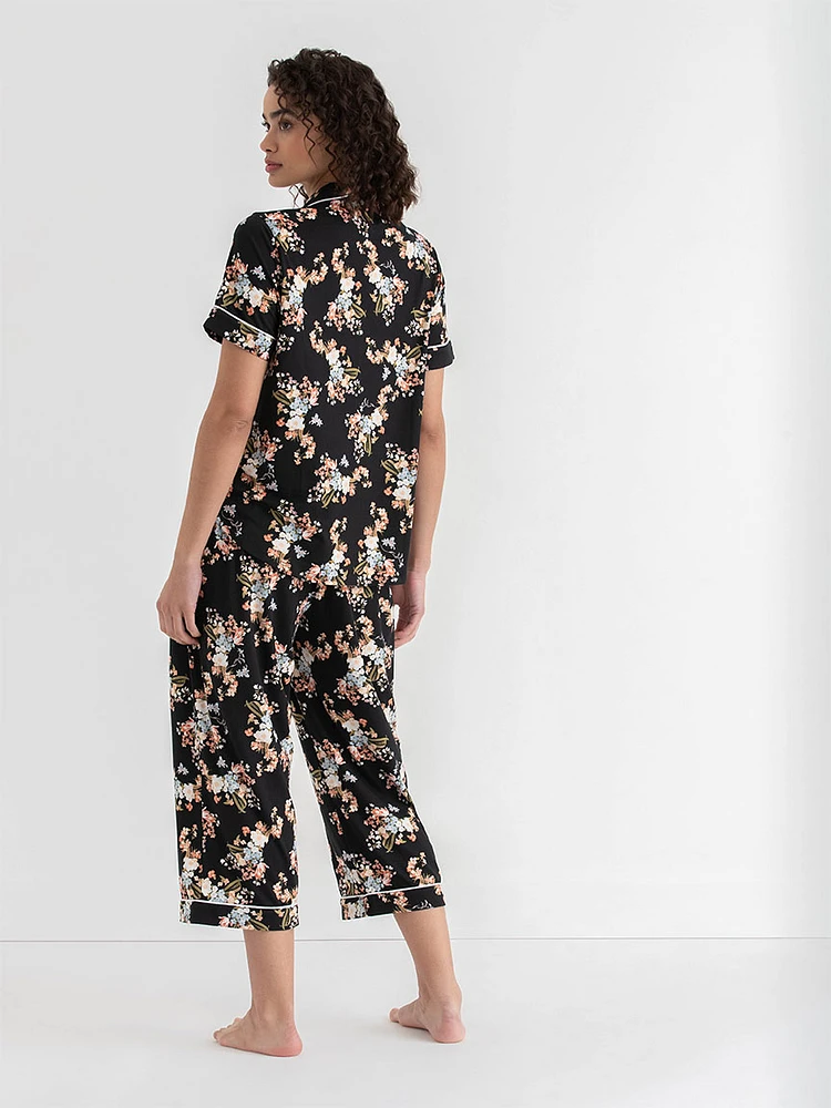 Short Sleeve Button Down Shirt with Crop Pant Sleep Set