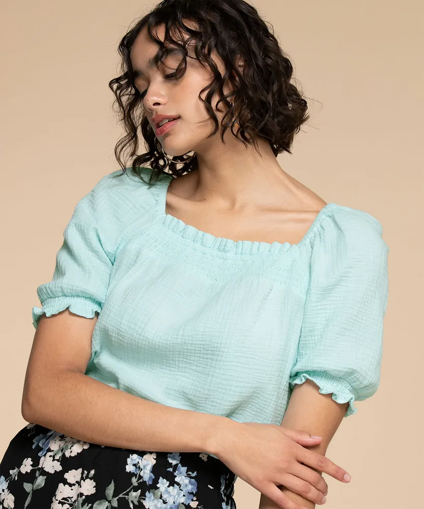 Cotton Puff-Sleeve Blouse