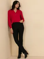 Long Sleeve V-Neck Blouse with Silver Buttons