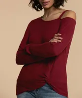 Knotted Hem Top with Cut-Out Shoulder Detail