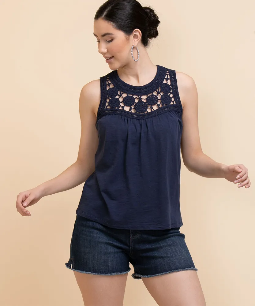 Crochet Trim Sleeveless Top
