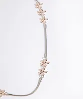 Long Silver Snake Chain Necklace /w Rose Gold Flower Accents