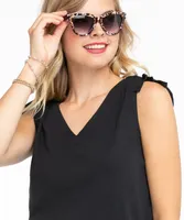 Double-V Ruched Tie Shoulder Tank Top