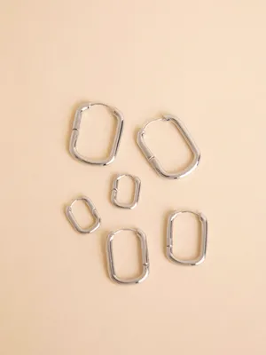 Trio Pack Silver Squoval Hoop Earrings