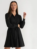 Collared Button-Front Dress with Tie Waist