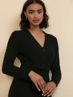 Belted Button-Front Sweater Dress