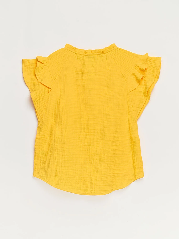 Crinkle Cotton Flutter Sleeve Blouse