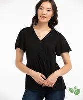 Eco-Friendly Crochet Trim Babydoll Top