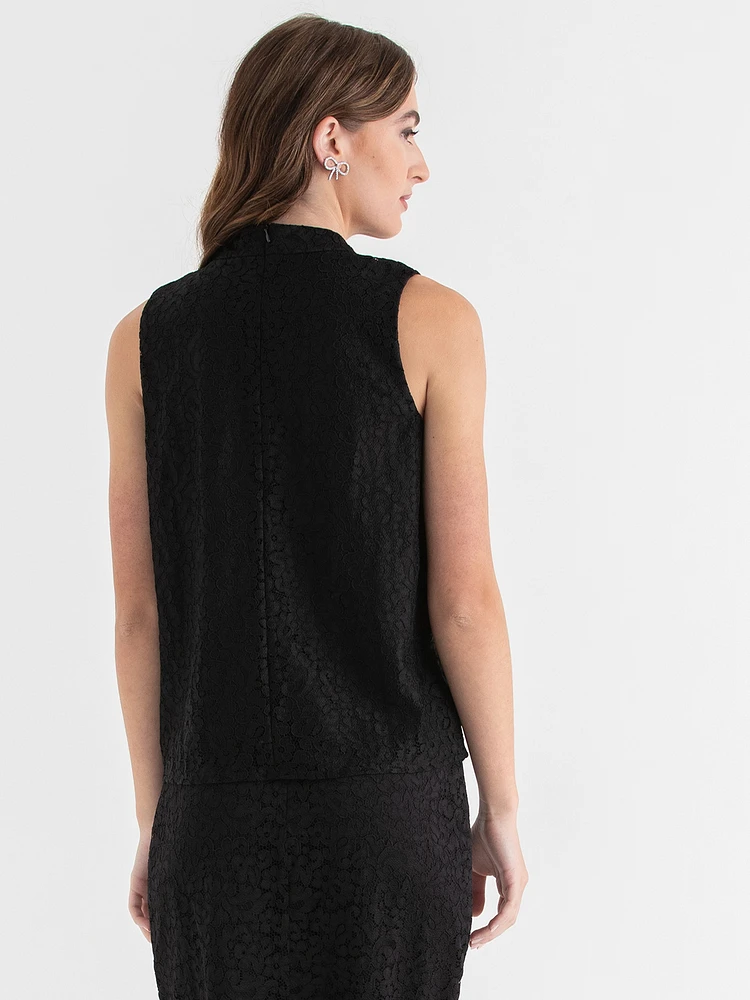 Sleeveless Mock Neck Lace Blouse