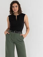 Zip Front Top Luxe Ponte
