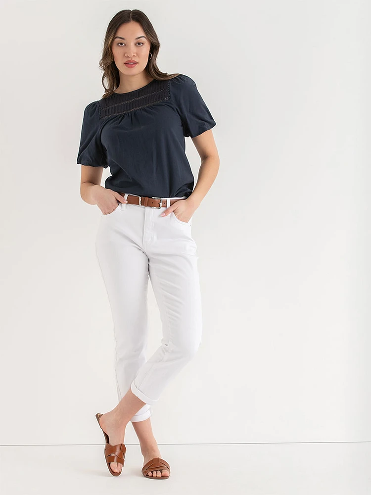 Puff Sleeve Top with Crochet Detail