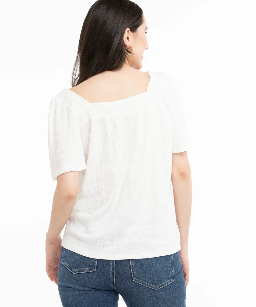 Eco-Friendly Smocked Square Neck Top