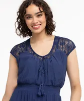 Lace Yoke V-Neck Dress