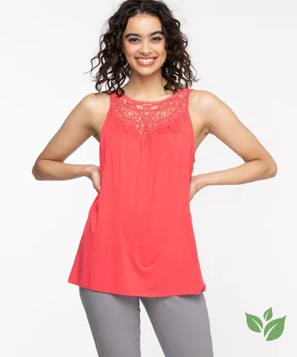 EcoVero™ Sleeveless Crochet Trim Tank