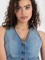 Button Front Denim Vest