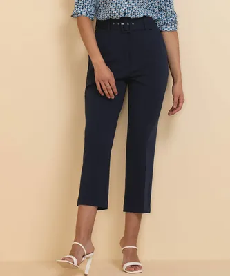 Tapered High Rise Pant with Belt Scuba Crepe