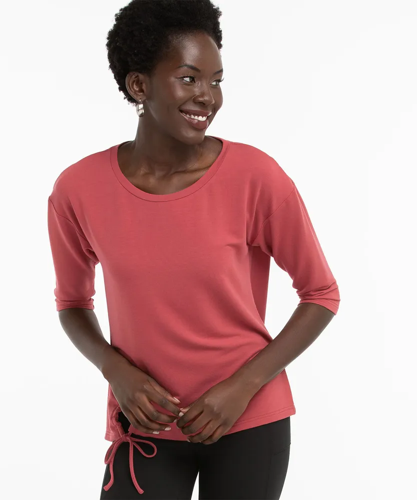 Drawstring Keyhole Scoop Neck Top