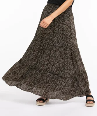 Pull On Tiered Midi Skirt