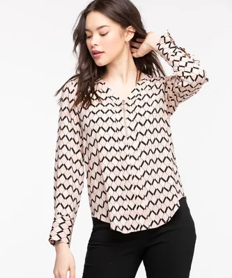 Zipper Front Popover Blouse