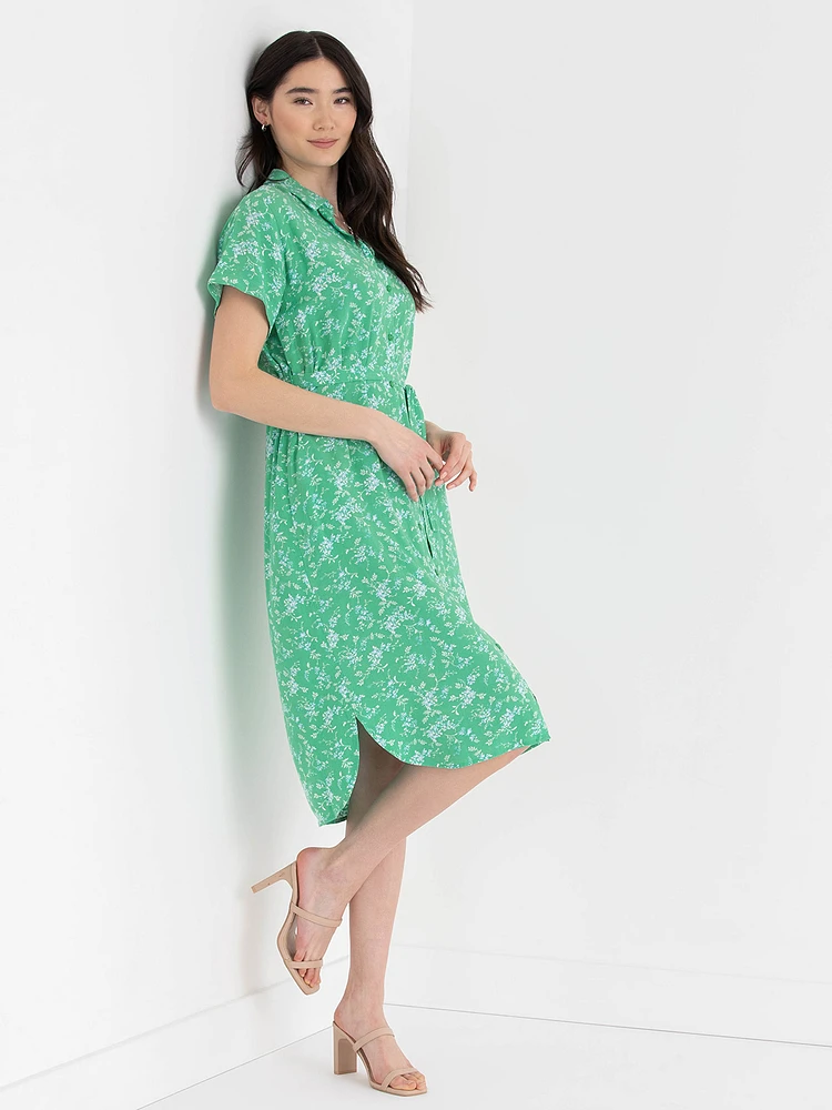 Short Sleeve Belted Shirt Dress