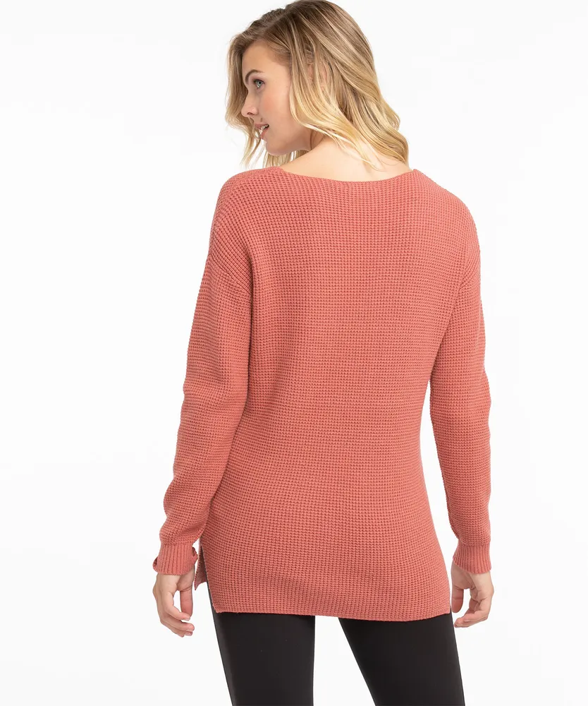 V-Neck Waffle Stitch Sweater