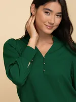 Long Sleeve V-Neck Blouse with Silver Buttons