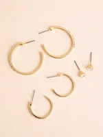Trio 14K Gold Pavé Hoop Earrings