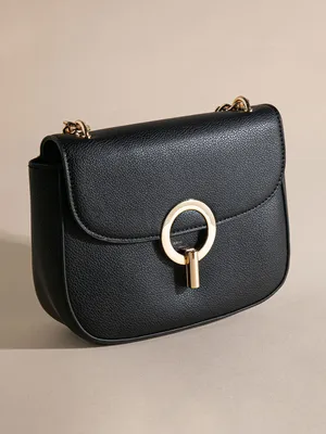 Black Flap Closure Crossbody Bag