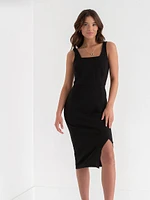 Ponte Square Neck Dress with Slit