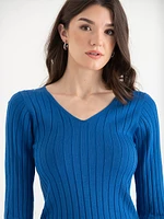 V-Neck Ribbed Sweater