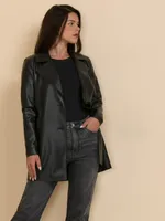 Belted Faux Leather Trench Coat