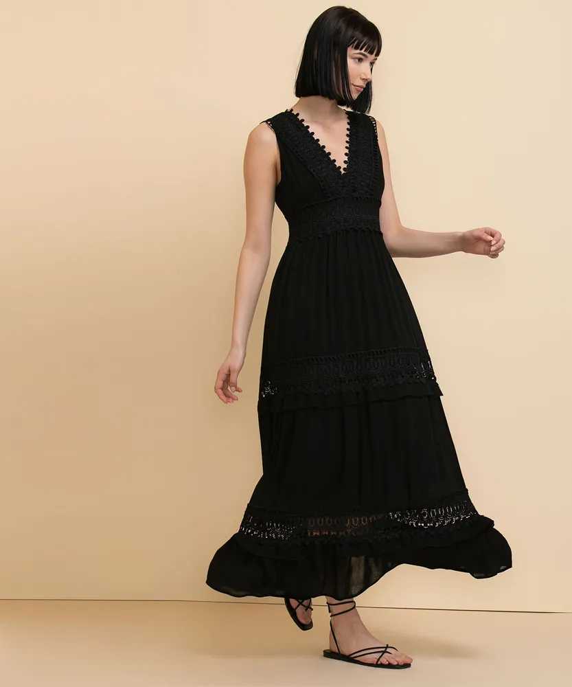 Wide Strap Maxi Dress with Crochet Insert