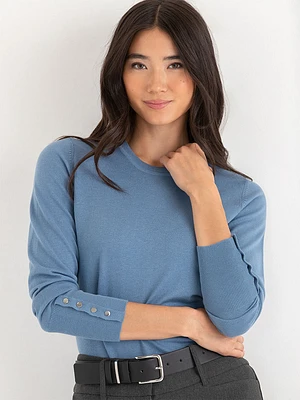 Long Sleeve Cashmere-Blend Sweater with Rivet Detail