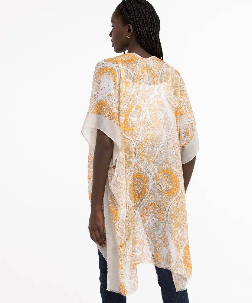 Tasseled Mosaic Print Ruana